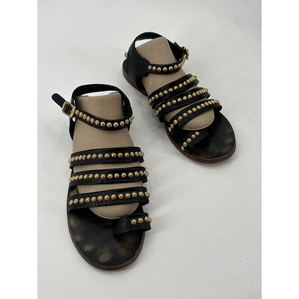 Anine Bing Black Gladiator Sandals with Gold Studs